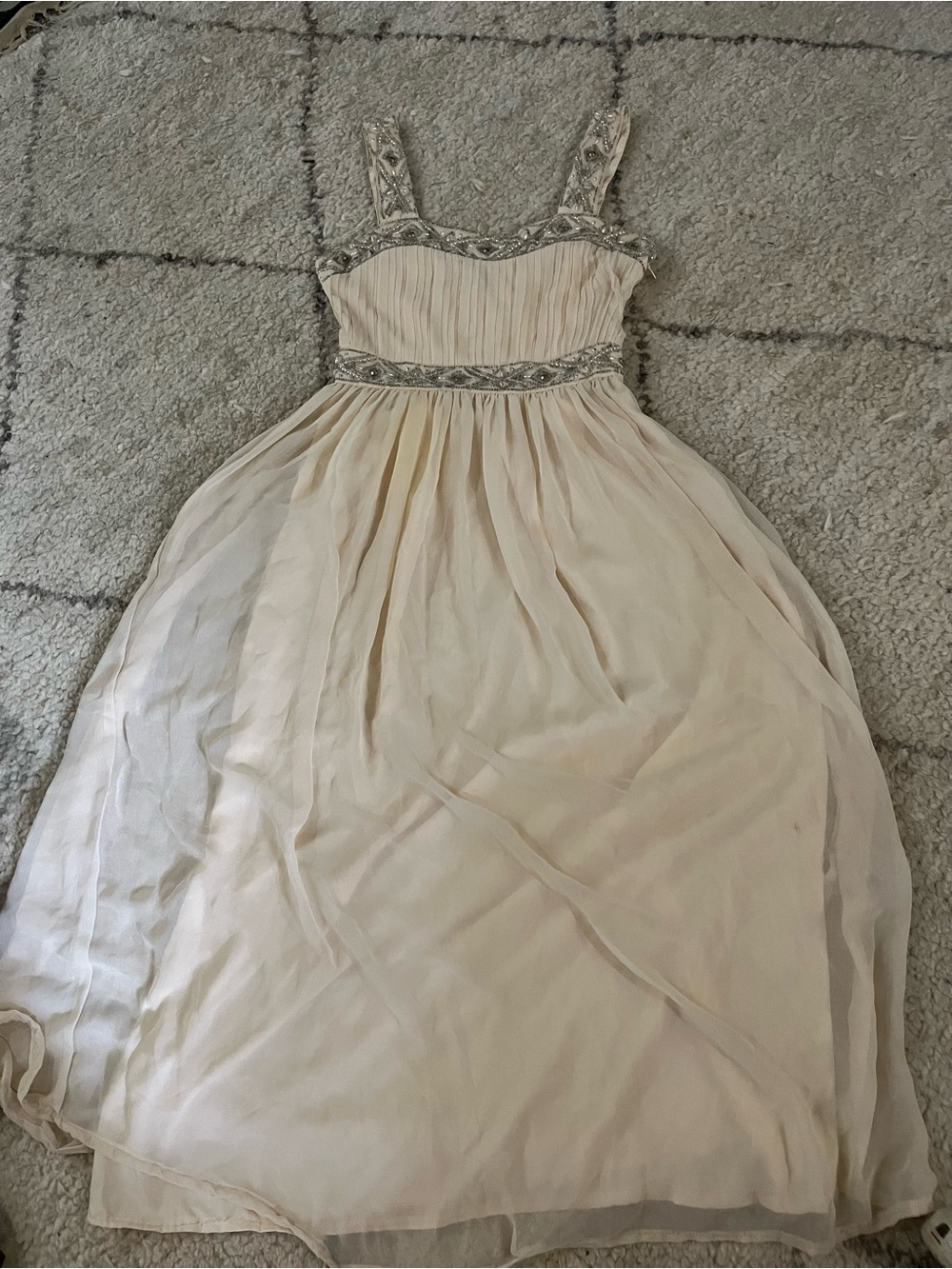 Ivory Beaded Strappy Chiffon Dress